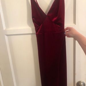 Fashionnova red velvet maxi dress sexy and low bac